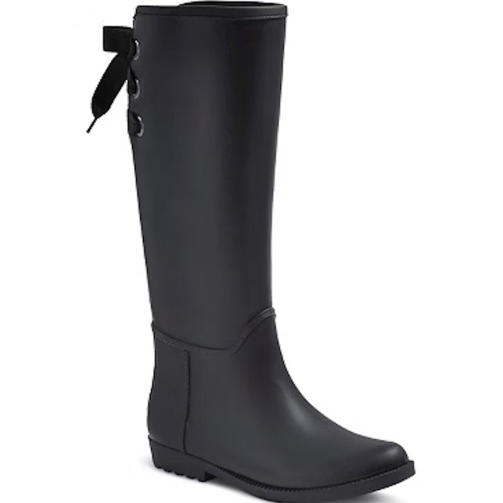 NEW Merona Kyra Black Winter Rain Boots with Lace-Up Design 8